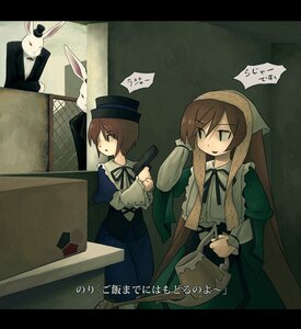 Rating: Safe Score: 0 Tags: 2girls box brown_hair bunny cardboard_box commentary_request dress formal gun hairband handgun hat heterochromia image kumashiro laplace_no_ma long_hair long_sleeves multiple_girls pair rozen_maiden short_hair siblings sisters souseiseki suiseiseki suit top_hat translated twins watering_can weapon User: admin