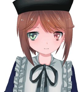 Rating: Safe Score: 0 Tags: 1girl apron auto_tagged bangs black_headwear brown_eyes brown_hair closed_mouth dress eyebrows_visible_through_hair frills hat image looking_at_viewer ribbon short_hair simple_background smile solo souseiseki striped upper_body white_background User: admin