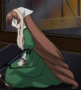 Rating: Safe Score: 0 Tags: 1girl apron brown_hair dress green_dress head_scarf image long_hair long_sleeves puffy_sleeves solo suiseiseki very_long_hair white_apron User: admin