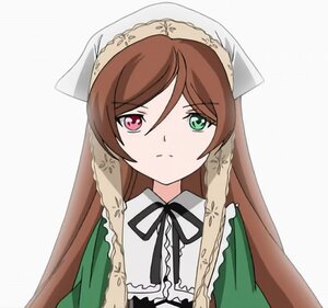 Rating: Safe Score: 0 Tags: 1girl black_ribbon brown_hair closed_mouth dress frills green_dress green_eyes head_scarf heterochromia image long_hair long_sleeves looking_at_viewer neck_ribbon red_eyes ribbon simple_background solo suiseiseki white_background User: admin
