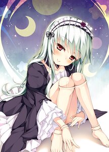 Rating: Safe Score: 0 Tags: 1girl asa_(swallowtail) bangs barefoot black_dress black_hairband blush closed_mouth commentary_request crescent crescent_moon doll_joints dress eyebrows_visible_through_hair feet flower frilled_hairband frills full_moon gothic_lolita green_hair hairband head_tilt image jewelry joints lolita_fashion lolita_hairband long_hair long_sleeves moon night photoshop_(medium) purple_flower purple_rose red_eyes rose rozen_maiden sitting sky smile solo star_(symbol) suigintou very_long_hair wide_sleeves User: admin