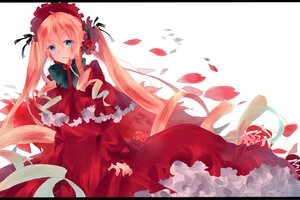 Rating: Safe Score: 0 Tags: 1girl blonde_hair blue_eyes bonnet bow bowtie capelet dress flower image letterboxed long_hair long_sleeves looking_at_viewer petals red_dress red_flower rose shinku solo twintails very_long_hair User: admin