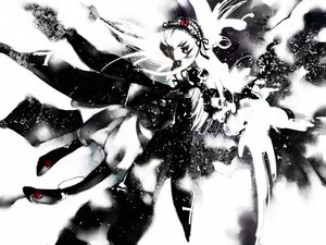 Rating: Safe Score: 0 Tags: 1girl boots dress feathers flower frills gothic_lolita greyscale hairband image lolita_fashion lolita_hairband long_hair long_sleeves monochrome rose solo suigintou very_long_hair wings User: admin