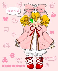 Rating: Safe Score: 0 Tags: 1girl blonde_hair bloomers blush bow dress drill_hair frills full_body green_eyes hina_ichigo hinaichigo image long_sleeves one_eye_closed pink_bow pink_footwear short_hair solo standing tongue tongue_out twin_drills underwear white_bloomers white_legwear User: admin