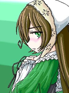Rating: Safe Score: 0 Tags: 1girl artist_request blush brown_hair dress eyebrows_visible_through_hair from_side green_dress green_eyes image long_hair long_sleeves looking_at_viewer lowres profile rozen_maiden short_hair solo suiseiseki upper_body User: admin