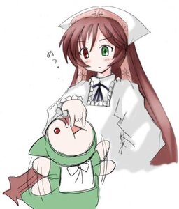 Rating: Safe Score: 0 Tags: 1girl blush brown_hair collar dress green_dress green_eyes hat head_scarf heterochromia image long_hair long_sleeves red_eyes simple_background solo suiseiseki very_long_hair white_background User: admin