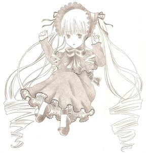 Rating: Safe Score: 0 Tags: 1girl bow bowtie dress drill_hair frills full_body image long_hair long_sleeves looking_at_viewer monochrome shinku solo twin_drills twintails very_long_hair User: admin