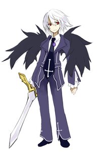 Rating: Safe Score: 0 Tags: 1boy belt black_pants full_body holding_sword holding_weapon image pants red_eyes solo standing striped suigintou sword weapon white_hair wings User: admin
