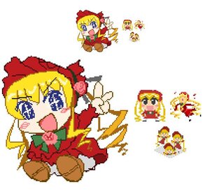 Rating: Safe Score: 0 Tags: 1girl blonde_hair blue_eyes blush chibi dress food image long_hair open_mouth pixel_art shinku smile solo User: admin