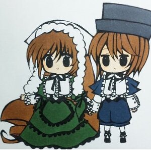 Rating: Safe Score: 0 Tags: 2girls brown_hair chibi dress green_dress hat image long_sleeves looking_at_viewer multiple_girls pair short_hair siblings sisters souseiseki standing suiseiseki twins User: admin