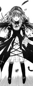 Rating: Safe Score: 0 Tags: 1girl dress feathered_wings feathers flower frills greyscale hairband image lolita_hairband long_hair long_sleeves looking_at_viewer monochrome ribbon solo standing suigintou very_long_hair wings User: admin