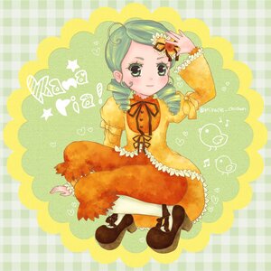 Rating: Safe Score: 0 Tags: 1girl argyle checkered dress drill_hair full_body green_eyes green_hair heart image kanaria long_sleeves pantyhose plaid plaid_background smile solo twin_drills User: admin