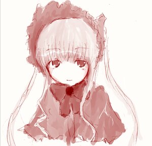 Rating: Safe Score: 0 Tags: 1girl bowtie capelet closed_mouth dress flower hairband image long_hair looking_at_viewer monochrome rose shinku simple_background sketch smile solo striped upper_body vertical_stripes white_background User: admin