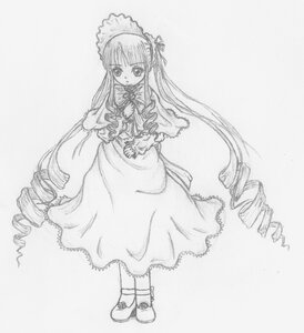 Rating: Safe Score: 0 Tags: 1girl bow bowtie dress drill_hair full_body greyscale image long_hair long_sleeves looking_at_viewer monochrome ringlets shinku simple_background solo standing twin_drills very_long_hair white_background User: admin