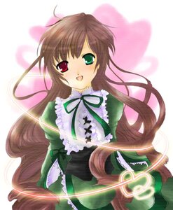 Rating: Safe Score: 0 Tags: 1girl :d blush brown_hair dress frills green_dress green_eyes heterochromia image long_hair long_sleeves looking_at_viewer open_mouth red_eyes simple_background smile solo suiseiseki very_long_hair white_background User: admin