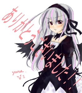 Rating: Safe Score: 0 Tags: 1girl black_dress black_ribbon black_wings blush cowboy_shot dress frills hairband image long_hair long_sleeves looking_at_viewer puffy_sleeves ribbon silver_hair simple_background solo suigintou white_background wings User: admin