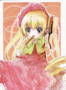 Rating: Safe Score: 0 Tags: 1girl blonde_hair blue_eyes bonnet bow bowtie dress image long_hair long_sleeves looking_at_viewer marker_(medium) red_dress shinku solo traditional_media very_long_hair User: admin