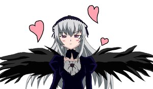 Rating: Safe Score: 0 Tags: 1girl black_dress black_wings dress flower hairband heart image long_hair long_sleeves looking_at_viewer pink_eyes silver_hair simple_background solo suigintou upper_body white_background wings User: admin