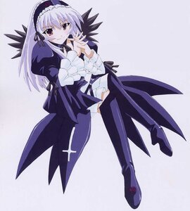 Rating: Safe Score: 0 Tags: 1girl black_ribbon boots dress frills full_body hairband image long_hair long_sleeves looking_at_viewer smile solo suigintou wings User: admin