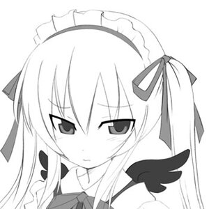Rating: Safe Score: 0 Tags: 1girl blush closed_mouth eyebrows_visible_through_hair greyscale hair_ribbon image looking_at_viewer maid maid_headdress monochrome portrait ribbon simple_background solo suigintou twintails upper_body white_background User: admin