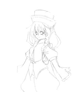 Rating: Safe Score: 0 Tags: 1girl braid dress greyscale hair_ornament hat image long_hair long_sleeves looking_at_viewer monochrome puffy_sleeves simple_background sketch smile solo souseiseki striped vertical_stripes User: admin