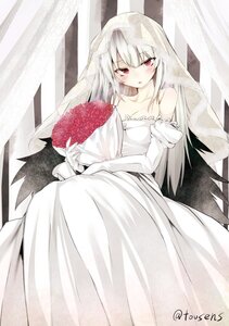 Rating: Safe Score: 0 Tags: 1girl :o bare_shoulders black_wings blush bouquet breasts bridal_veil cleavage collarbone commentary_request curtains doll_joints dress elbow_gloves flower folded_wings gloves holding holding_bouquet image joints long_hair looking_at_viewer medium_breasts parted_lips red_eyes red_flower red_rose rose rozen_maiden silver_hair solo suigintou tousen twitter_username veil wedding_dress white_dress white_gloves white_hair wings User: admin