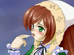Rating: Explicit Score: 0 Tags: 1girl auto_tagged blush braid brown_hair frills green_eyes image saliva short_hair solo suiseiseki tongue tongue_out User: admin