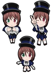 Rating: Safe Score: 0 Tags: 1girl blue_dress blush brown_hair chibi dress green_eyes hat hat_removed headwear_removed heterochromia image long_sleeves multiple_views one_eye_closed open_mouth red_eyes short_hair smile solo souseiseki suiseiseki top_hat twins v white_background User: admin
