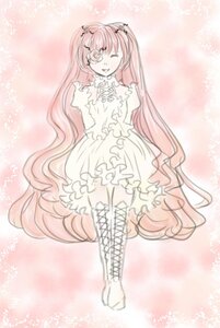 Rating: Safe Score: 0 Tags: 1girl boots closed_eyes cross-laced_footwear dress frills full_body hair_ornament image kirakishou knee_boots long_hair pink_hair sitting smile solo very_long_hair User: admin