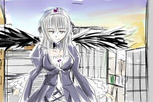 Rating: Safe Score: 0 Tags: 1girl auto_tagged black_wings breasts building cleavage dress flower frills image large_breasts long_hair long_sleeves red_eyes silver_hair solo suigintou wings User: admin