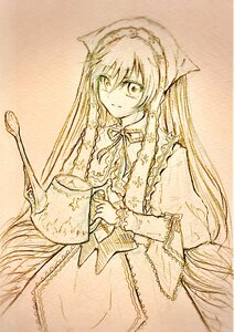 Rating: Safe Score: 0 Tags: 1girl blush eyebrows_visible_through_hair holding image long_hair long_sleeves looking_at_viewer monochrome solo suiseiseki traditional_media very_long_hair User: admin