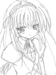 Rating: Safe Score: 0 Tags: 1girl :o blush dress eyebrows_visible_through_hair frills hairband image long_hair long_sleeves looking_at_viewer monochrome simple_background sketch solo suigintou upper_body white_background User: admin