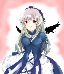 Rating: Safe Score: 0 Tags: 1girl black_wings blush dress feathers flower frills hairband image long_hair long_sleeves looking_at_viewer puffy_sleeves red_eyes ribbon rose silver_hair smile solo suigintou wings User: admin