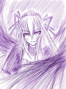 Rating: Safe Score: 0 Tags: 1girl animal_ears image looking_at_viewer monochrome purple_theme smile solo suigintou traditional_media yakumo_ran yakumo_yukari User: admin