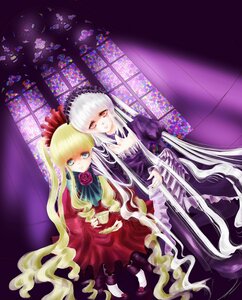 Rating: Safe Score: 0 Tags: 2girls blonde_hair blue_eyes dress flower image long_hair multiple_girls pair red_eyes rose shinku silver_hair sitting suigintou teacup very_long_hair window User: admin