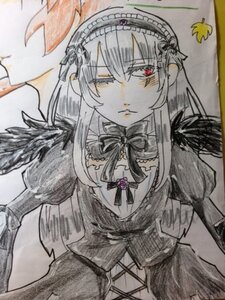 Rating: Safe Score: 0 Tags: 1girl black_wings dress frills hairband image lolita_hairband long_hair long_sleeves looking_at_viewer red_eyes ribbon solo suigintou traditional_media wings User: admin