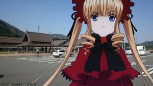 Rating: Safe Score: 0 Tags: 1girl blonde_hair blue_eyes bonnet bow bowtie building dress drill_hair flower image long_hair long_sleeves outdoors red_dress rose shinku sky solo twin_drills twintails User: admin