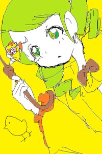 Rating: Safe Score: 0 Tags: bow green_eyes green_hair image kanaria oekaki simple_background solo yellow_background yellow_theme User: admin