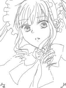 Rating: Safe Score: 0 Tags: 1girl bangs dress drill_hair flower greyscale image long_sleeves looking_at_viewer monochrome open_mouth rose shinku signature simple_background sketch solo upper_body white_background User: admin