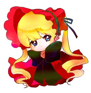 Rating: Safe Score: 0 Tags: 1girl bangs blonde_hair blue_eyes bonnet bow dress drill_hair flower image long_hair long_sleeves looking_at_viewer rose shinku simple_background smile solo twintails upper_body white_background User: admin