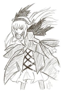 Rating: Safe Score: 0 Tags: 1girl black_wings dress feathered_wings full_body greyscale hairband image long_hair long_sleeves looking_at_viewer monochrome simple_background solo standing suigintou white_background wings User: admin