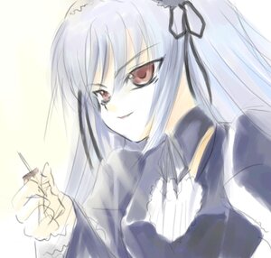 Rating: Safe Score: 0 Tags: 1girl bangs black_dress closed_mouth dress image long_hair long_sleeves red_eyes ribbon silver_hair simple_background smile solo suigintou upper_body white_background User: admin