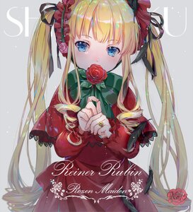 Rating: Safe Score: 0 Tags: 1girl bangs black_ribbon blonde_hair blue_eyes blush bow capelet character_name closed_mouth commentary_request covered_mouth dress ekita_kuro eyebrows_visible_through_hair flower flower_over_mouth frilled_sleeves frills green_bow grey_background hair_ribbon hands_up headdress holding holding_flower image jewelry lolita_fashion long_hair long_sleeves looking_at_viewer red_capelet red_dress red_flower red_rose ribbon ring ringlets rose rozen_maiden shinku sidelocks simple_background solo tsurime twintails upper_body very_long_hair User: admin