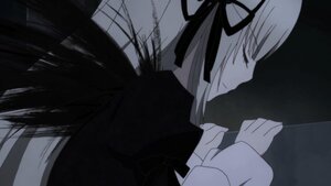 Rating: Safe Score: 0 Tags: 1girl black_ribbon closed_eyes closed_mouth dress from_side hair_ribbon image long_hair long_sleeves monochrome profile ribbon solo suigintou upper_body User: admin