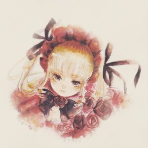 Rating: Safe Score: 0 Tags: 1girl bangs blonde_hair bonnet bow dress flower image long_hair looking_at_viewer pink_rose red_dress red_flower rose shinku simple_background solo upper_body User: admin