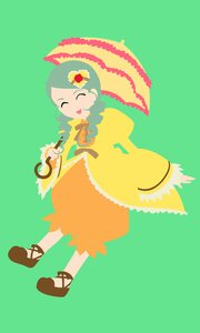 Rating: Safe Score: 0 Tags: 1girl closed_eyes dress flower full_body green_background green_hair hair_flower hair_ornament image kanaria long_sleeves open_mouth short_hair simple_background smile solo standing umbrella yellow_dress User: admin