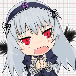 Rating: Safe Score: 0 Tags: 1girl :d bangs black_wings blush dress fang flower frills gothic_lolita hairband image juliet_sleeves lolita_fashion long_hair long_sleeves looking_at_viewer open_mouth plaid_background puffy_sleeves red_eyes rose silver_hair smile solo suigintou wings User: admin