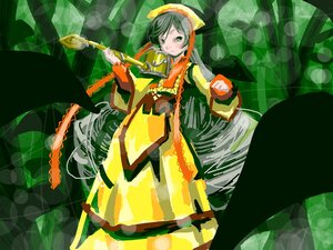 Rating: Safe Score: 0 Tags: 1girl auto_tagged braid costume_switch dress full_body green_eyes green_hair holding holding_weapon image long_hair long_sleeves one_eye_closed orange_dress solo standing twin_braids wide_sleeves User: admin