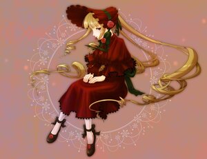 Rating: Safe Score: 0 Tags: 1girl black_footwear blonde_hair blue_eyes bonnet bow capelet dress drill_hair flower full_body image long_hair long_sleeves red_capelet red_dress rose shinku shoes sitting solo twin_drills twintails very_long_hair User: admin