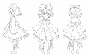 Rating: Safe Score: 0 Tags: 1girl bow cross-laced_footwear detached_sleeves dress hair_bow hinaichigo image lineart long_sleeves monochrome multiple_views short_hair solo User: admin